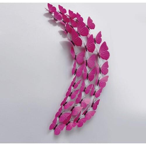 Solid color rose red 3D simulation butterfly wall stickers refrigerator stickers 12 sets