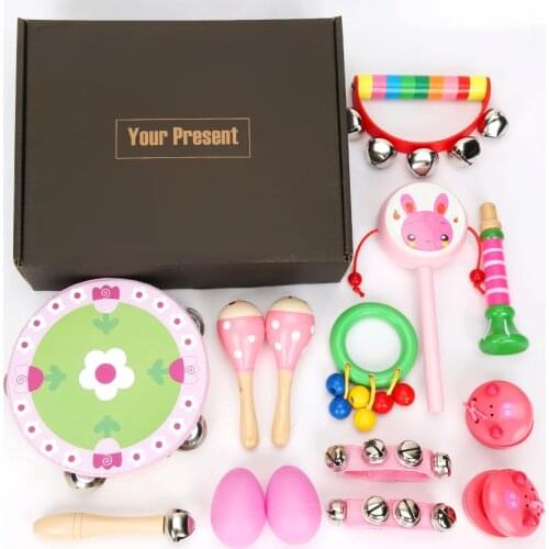 13Pcs/set Baby Toys Wooden Music Instrument Toy Set Rainbow Xylophone Kit Sand Hammer Otamatone Toys For Girls Boys Christmas