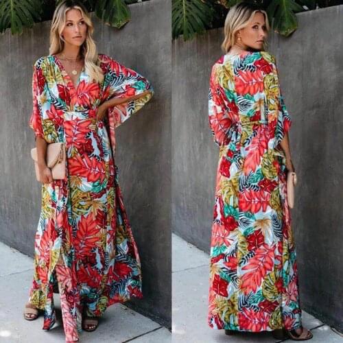 2020 Women Swimsuit Cover Up Sleeve Kaftan Beach Tunic Dress Robe De Plage Cotton Pareo Women Bikini Cover Up Sarong Beachwear
