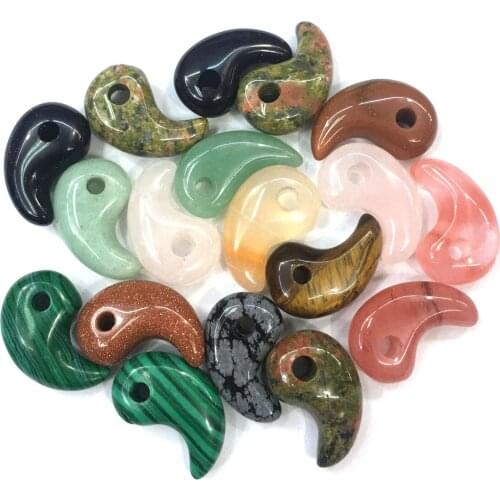 3Pcs Comma-shaped Gold Sand Stones Pendant Reiki Healing Natural Stone Amulet DIY Jewelry Gift Size 14x22mm