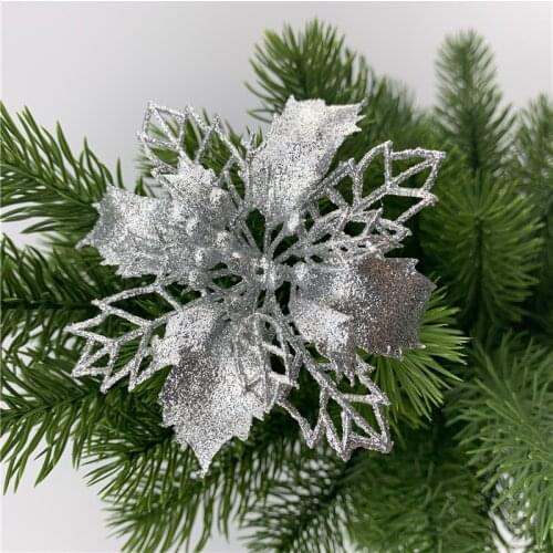 9cm Glitter Artificial Christmas Flowers Christmas Tree Decorations for Home Fake Flowers Xmas Ornaments New Year Decor