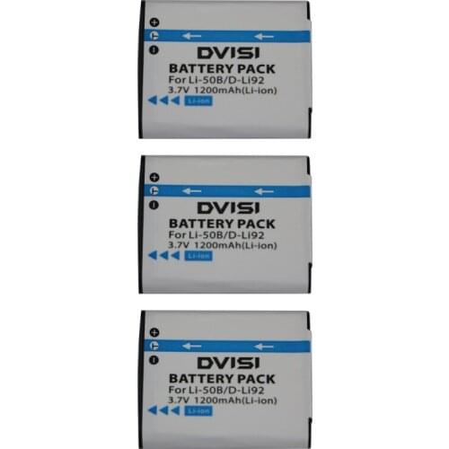 3Pcs/lot DVISI1.2Ah LI-50B LI 50B LI50B Camera Battery for Olympus LI-50B LI 50B LI50B for Pentax D-LI92 XZ-1 SP-800UZ SZ-30MR