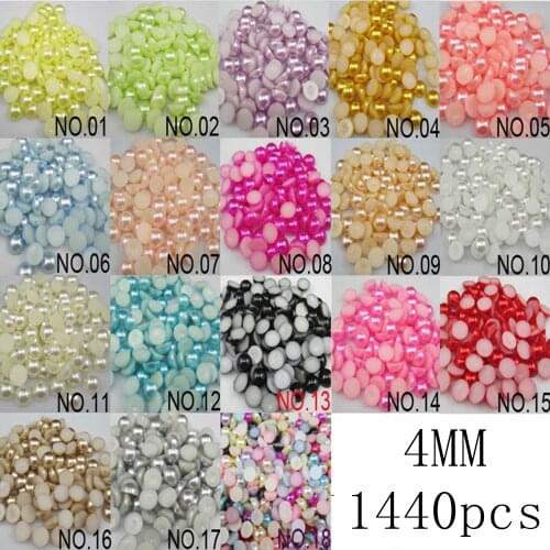 Free Shipping 1440Pcs/lot 4mm Imitation Pearls Half Round Flatback Beads For DIY Wedding Decoration