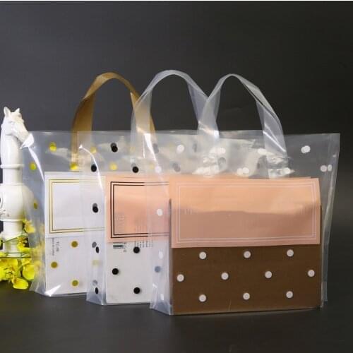 50pcs Thick Large Plastic Bags with Handle Transparent White Round Dots Gift Bag Clothing Jewelry Store Shopping Packaging Bags