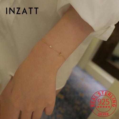 INZATT Real 925 Sterling Silver Zircon Star Moon 14K Glod Bracelet For Fashion Women Hiphop Fine Jewelry Minimalist Accessories