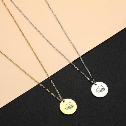 Cxwind Stainless Steel Champion Fist Pendant Necklace Titanium Chain Mens Charm Coin Disc Necklace Hip Hop Punk Jewelry Gift