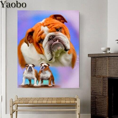 DIY Full Square round Diamond painting English bulldog Diamond mosaic animal pattern Embroidery rhinestone decoration pictures
