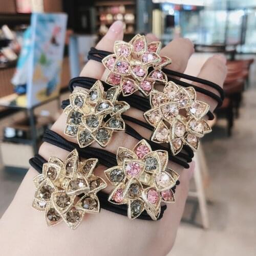 Korea Colorful Geometric Crystal Flower Elastic Hair Bands Rubber Band Hair Accessories For Girls Hair Ties Gum for Hair