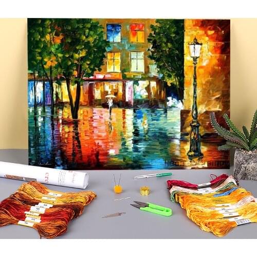 City Magic Printed 11CT Cross-Stitch Kit DIY Embroidery DMC Threads Needlework Handiwork Handmade Painting Jewelry Adults