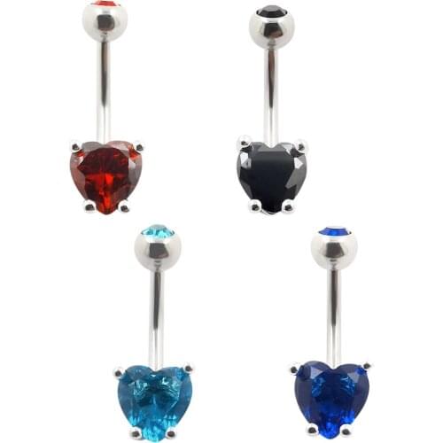 JHJT 14G Stainless Steel Belly Button Rings Heart Navel Piercing Bar Gem Body Jewelry Ombligo Nombril for Women Gift