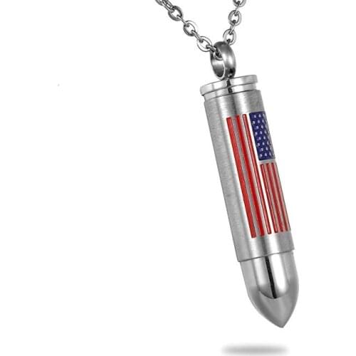 JJ001 Carved The Stars and the Stripes Bullet Cremation Urn Necklace Hold Loved Ones Funeral Ashes Keepsake Memorial Jewelry