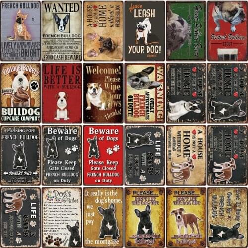 [ Kelly66 ] Pets Waring Dog Rules Better With French Bulldog Metal Sign Home Decor Bar Wall Art Painting 20*30 CM Size DG-48