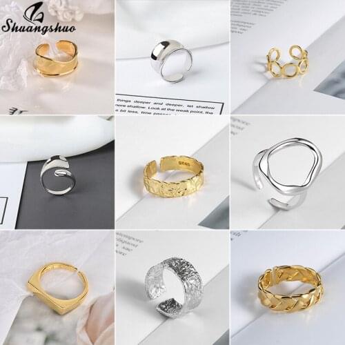 Shuangshuo Gothic Style Punk Geometric Rings Smooth Opened Adjustable for Women Party Jewelry Gifts Vintage Weave Shape Ring