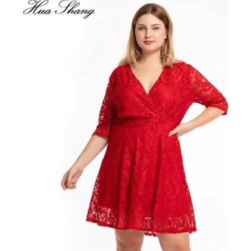 Red Lace Party Dress Plus Size 5xl 6xl 7xl Women Summer V Neck Half Sleeve High Waist Short Mini Dress Ladies Evening Dresses