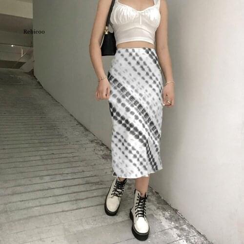 Sweety Girls' Plaid Tie Dye Midi Skirt Woman Preppy Style Cute Kawaii Clothes High Waist Fashion 90s Boho Skirts