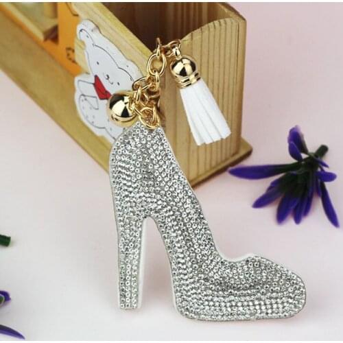 Cute High Heel Keychain Full Rhinestone Crystal Keyring Car Key Chain Women Key Holder Ring Bague Wholesale Jewelry Gifts TZ25