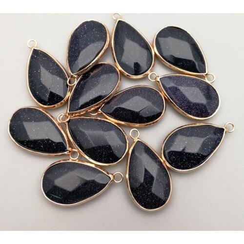 Fashion 12pcs blue sand Water drop natural Stone metal connectors for jewelry making Charms section Bracelet accessories