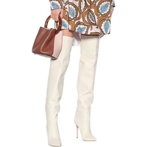 Arden Furtado 2020 Fashion Womens Shoes pinted Toe stilettos Heels Elegant Womens Boots silver over the knee high Boots 43 45