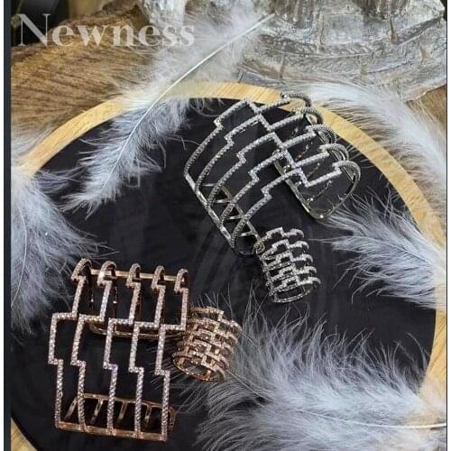 Newness Luxury Delicate Line AAA Cubic Zirconia Luxury Super Copper Women Party Engagement Width Bracelet Bangle And Ring Set