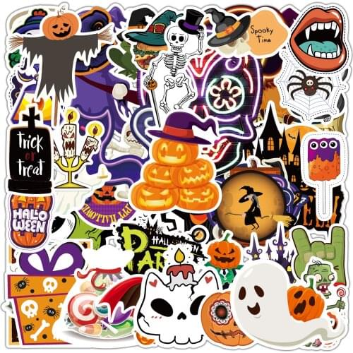 YAMIOW 65 Pcs Halloween Stickers Pumpkin Witch Cartoon Sticker for Kids DIY Toys Skateboard Laptop Bicycle Car Scrapbook Decals