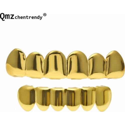 Men Women Gold Silver Color Top Bottom Teeth GRILLZ Mouth Teeth Caps Hip Hop Bling Grills gold Set
