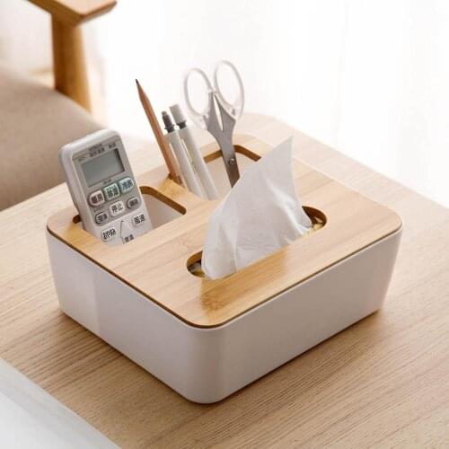 Bamboo Lid Desktop Storage Box Case Wooden Tissue Box Napkin Holder Phone Holder Cosmetics Jewelry Remote Control Organizer