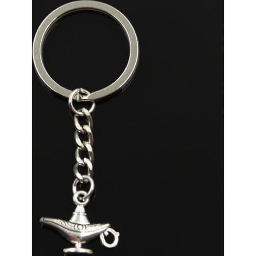 New Fashion Keychain 22x18mm Aladdin Magic Lamp Genie Pendants DIY Men Jewelry Car Key Chain Ring Holder Souvenir For Gift