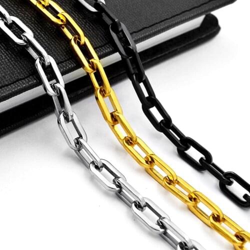 Stainless Steel Necklace Geometric Link Chain Black Gold Silver Color Men Women Handmade Jewelry Gift USENSET