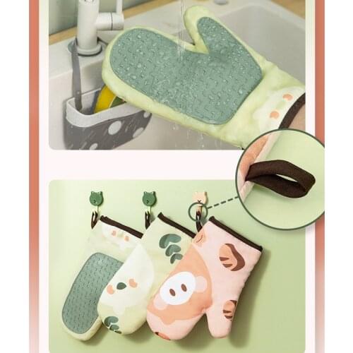 Kitchen Catoon Animal Printed Oven Gloves Heat Resistant Cooking Gloves Kitchen Oven Soft Cotton Gloves For Grilling Cooking