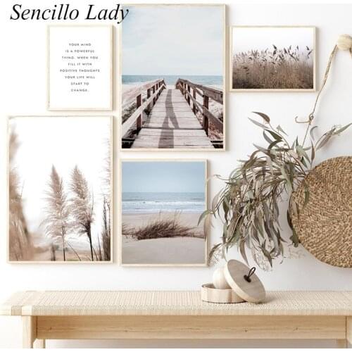 Nature Landscape Canvas Painting Beach Grass Bridge Nordic Poster Wall Art Print Nordic Style Picture Modern Home Decoration