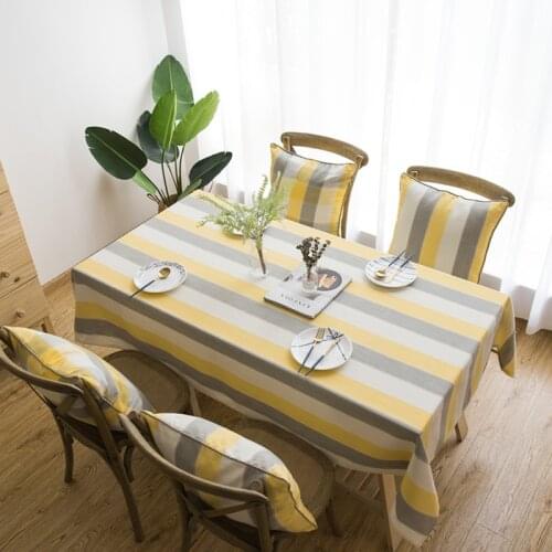 Striped Cotton Tablecloth Thicken Waterproof Table Cloth Dining Table Cover Rectangular Tablecloth Decorative Desk Table Cloth