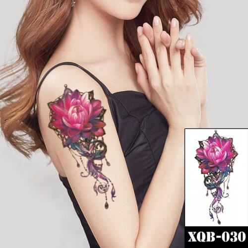 Pink Lotus Waterproof Temporary Tattoo Sticker Colored Feather Jewelry Necklace Fake Tattoos Flash Tatoos Arm Body Art Women Men