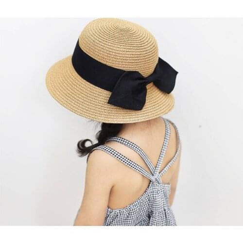Summer Kids Butterfly Knot Straw Hats Fedora Hat Children Visor Beach Sun Baby Girls Sunhat Wide Brim Floppy Panama For Girl