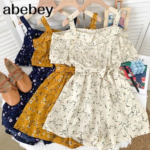 Temperament slash neck short sleeve Rompers high waist bandage waist floral casual wide leg Rompers 2021 New Summer Women