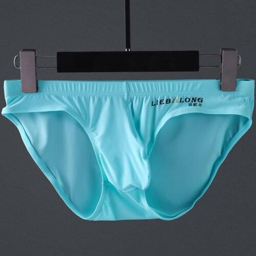 Men Ice Silk Briefs Ultra-thin Seamless Semi- Transparent Underwear Breathable Cuecas Homme Underpants Bulge Pouch Sexy Panties