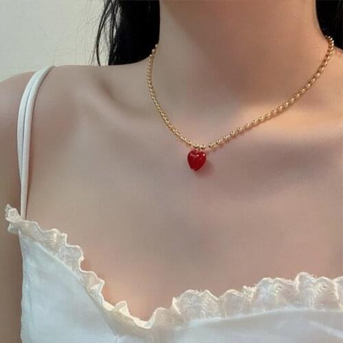 U-Magical Sweet Vintage Love Heart Transparent Resin Pendant Necklace for Women Exquisite Silver Gold Color Beads Chain Jewelry