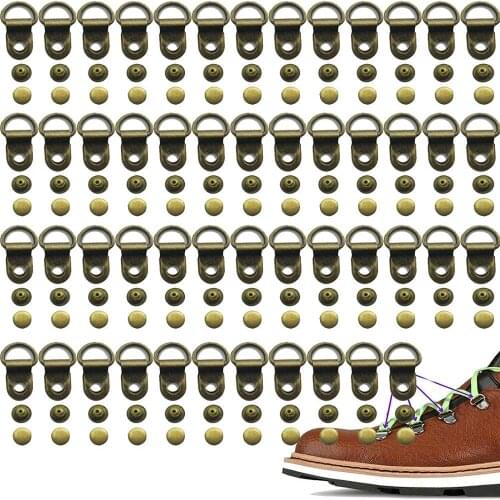 （Pack of 50）- Gunmetal Boot Lace Hooks Lace Fittings Shoe Lace Eyelets Metal Loop Ring with Rivets - Repair/Camp/Hike/Climb Safe