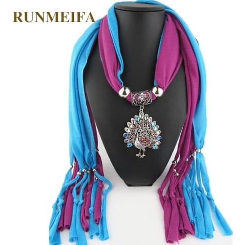 RUNMEIFA Pendants Necklaces Scarf Women Iron Alloy Peacock Acrylic Pendant Scarf Accessories Scarf Free Shipping 180*40