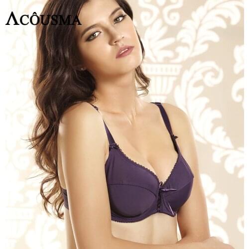 ACOUSMA Women Brassiere T shirt Bra 3/4 Cup Push Up Underwire Simple Design Lace Up Decoration Female Everyday Underwear Purple