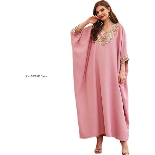 Plus Size Abaya Dubai Turkey Muslim Embroidered Dress Islam Clothing Abayas For Women Pink Robe Femme Longue Musulman