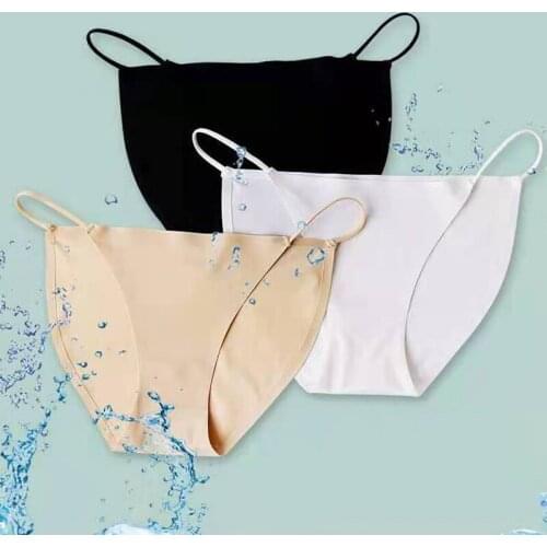 1PC Women Underwear Solid Color Ice Silk Thong Low Waist Sexy Breathable Female Underpants Seamless Large Size Briefs One Size