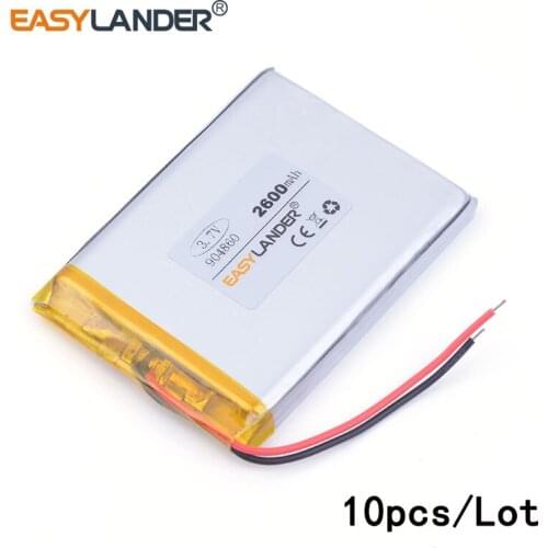10pcs /Lot 2600mAH 904860 3.7v lithium Li ion polymer rechargeable battery for GPS tablet pc cell phone POWER BANK