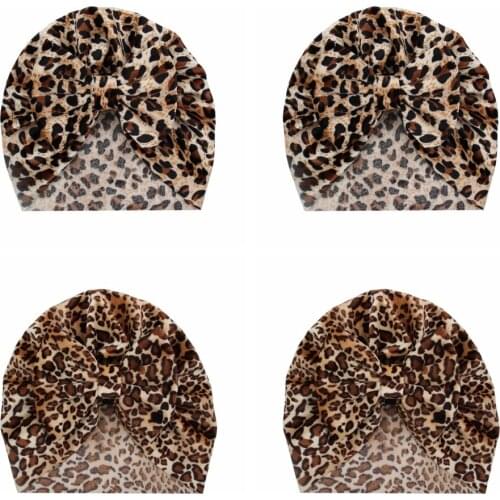 19.5*19 CM Baby Girls Leopard Print Bowknot Hats Soft Velvet Newborn Infant Cap Fashion Children Headwear Clothing Accessories