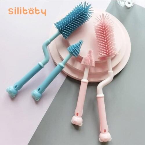 Silibaby 2PCS Baby Bottle Brush Silicone Cleaning Cup Brush 360° Rotating Bottle Nipple Brush Newborn Multifunctional Brush
