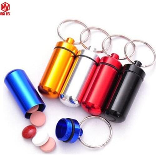 2PCS Portable Aluminum Alloy Outdoor Mini Emergency Medicine Waterproof EDC Waterproof Container with Keychain