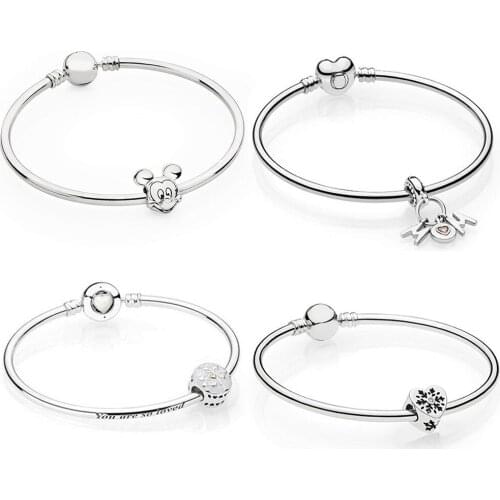 2019 NEW 100% 925 Sterling Silver PERFECT MUM HANGING CHARM SNOWFLAKE HEART CHARM Tree of Hearts Charm Portret Beaded Bangle Set