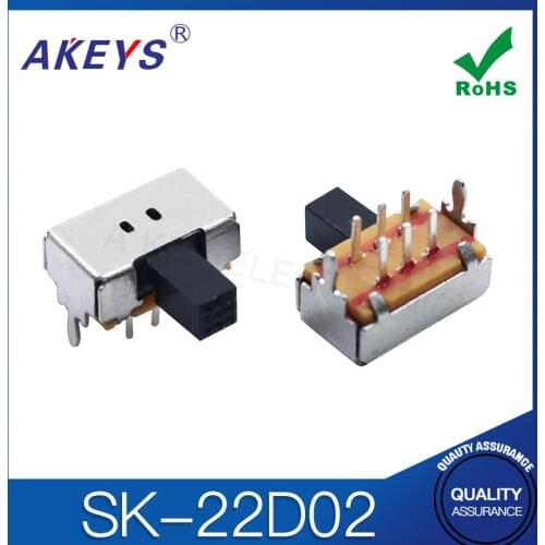 50PCS SK-22D02 2P2T Double pole double throw handle heights 3.0mm slide switch side insert 6 pin with 2 fixed pin
