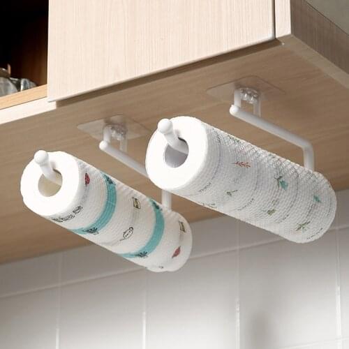 ABS Paper Holders Kitchen Paper Roll Holder Rack Kitchen Cabinet Space Saver Rag Hanging Holder Bathroom Towel Organizer Shelf