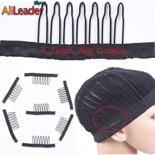 Alileader 50Pcs/Lot Wig Combs And Clips For Making Wig Stainless Steel Hair Clips 7 Theeth Wig Combs Plastic Wig Combs And Clips