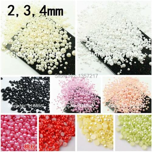 Free Shipping 6000pcs/bag Mix 2 3 4mm ABS Imitation Pearls Half Round Flatback Pearls Craft For DIY decoration